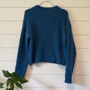 English Factory Blue Crew Neck Sweater Fuzzy Cozy Boucle Vivid Size S